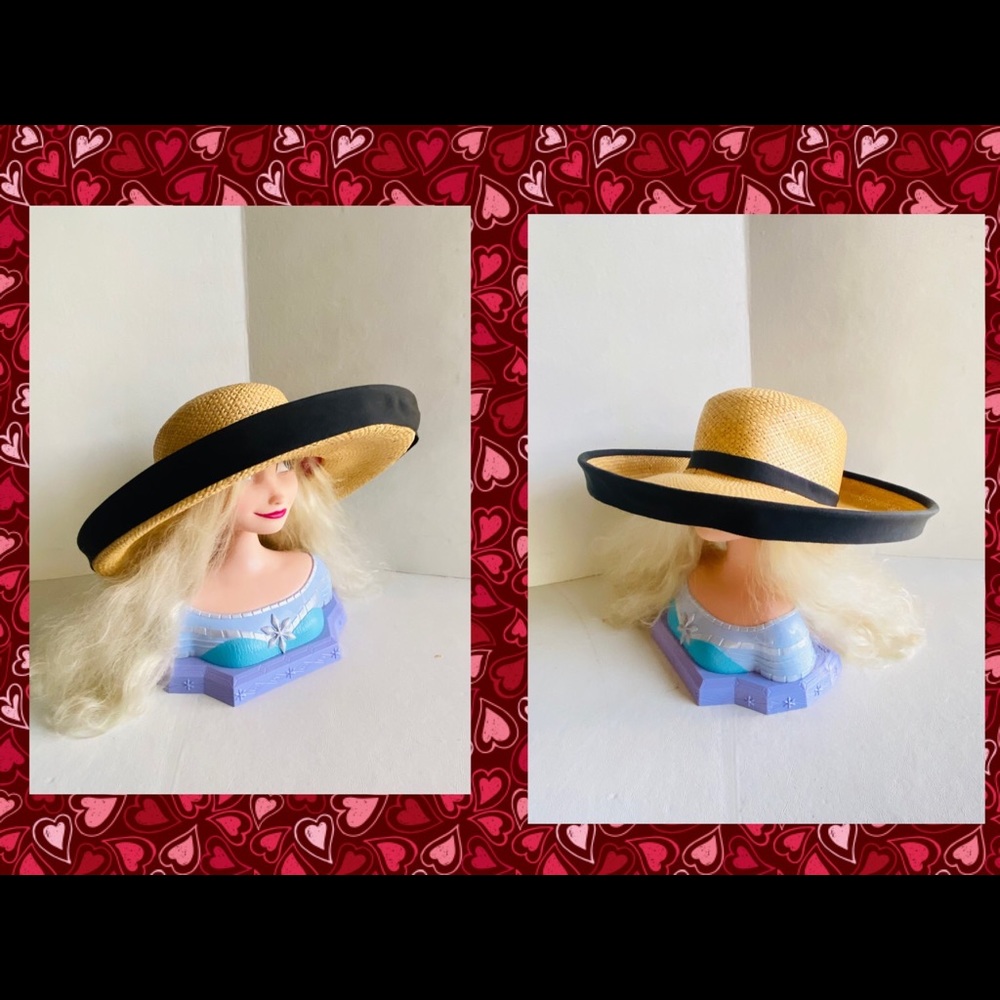 IMPORTINA Straw Hat Black Grosgrain Trim JUMBO HAT